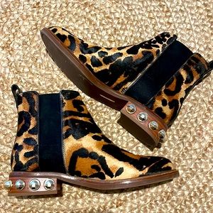LOUISE ET CIE Valtina Embellished Heel Chelsea Boot Calf Hair Leather SZ 9